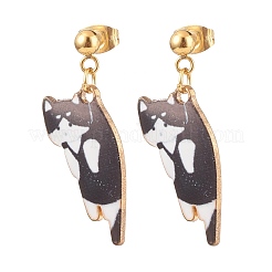 Alloy Cat Dangle Stud Earrings with Enamel&nbsp;EJEW-JE04919