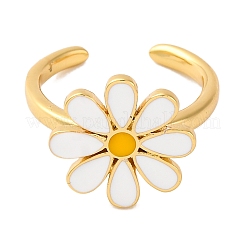 Rack Plating Flower Brass Enamel Open Cuff Rings for Women&nbsp;RJEW-S242-10B