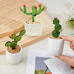 3Pcs 3 Styles Lampwork Cactus Display Decoration&nbsp;DJEW-DC0001-16B