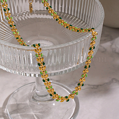 304 Stainless Steel Enamel Green Leaf Link Chain Necklaces for Women&nbsp;OR8327