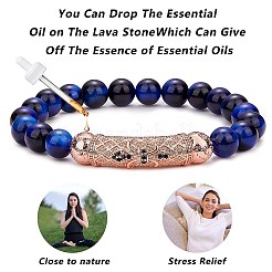 2Pcs 2 Style Dyed & Heated Natural Tiger Eye & Gemstone Stretch Bracelets Set&nbsp;BJEW-SW00090
