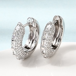 Brass Micro Pave Cubic Zirconia Hoop Earrings&nbsp;KK-CBA8324-22P-05