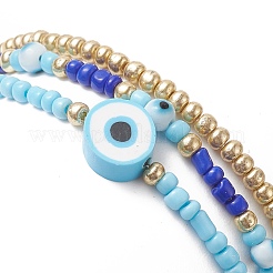 3Pcs 3 Style Evil Eye Polymer Clay & Glass Seed Beaded Stretch Bracelets Set for Women&nbsp;BJEW-JB09228