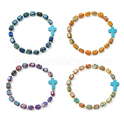 Synthetic Turquoise & Natural  Imperial Jasper Beads Stretch Bracelets for Women Men&nbsp;BJEW-JB13846