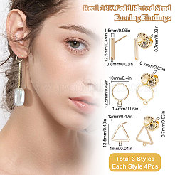 12Pcs 3 Style Brass Stud Earring Findings with Loop&nbsp;DIY-BBC0001-03
