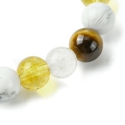 Natural Howlite & Synthetic Citrine & Natural Tiger Eye & Natural Quartz Crystal Round Beaded Stretch Bracelets&nbsp;BJEW-JB10910-09