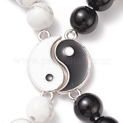 2Pcs 2 Style Natural Dyed & Heated Black Agate & Howlite Beaded Stretch Bracelets Set&nbsp;BJEW-TA00163
