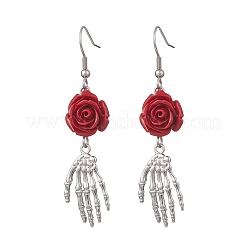 Brass Synthetic Coral Dangle Earrings&nbsp;EJEW-TA00713