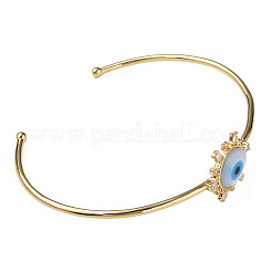 Shell Evil Eye Open Cuff Bangle with Synthetic Turquoise&nbsp;BJEW-N012-041