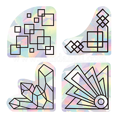 4Pcs 4 Patterns PVC Colored Laser Stained Window Film Adhesive Static Stickers&nbsp;STIC-WH0008-008-1