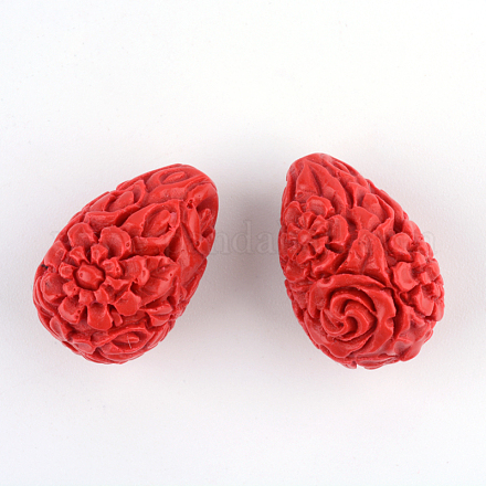 Carved Flower Cinnabar Beads&nbsp;X-CARL-Q004-53-1