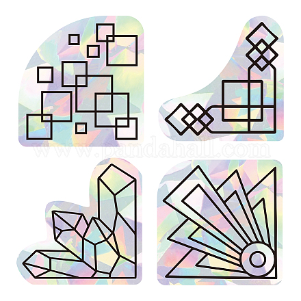 4Pcs 4 Patterns PVC Colored Laser Stained Window Film Adhesive Static Stickers STIC-WH0008-008-1