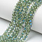 Electroplate Glass Beads Strands, Half Plated, Blue Plated, Faceted, Rondelle, Medium Sea Green, 4x3.5mm, Hole: 0.4mm, about 100~110pcs/strand, 14.5~15.7 inch(37~40cm)