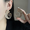 Iron Stud Earrings, Golden, Vortex Spiral, 52x37mm