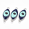 Alloy Links connectors, with Enamel, Evil Eye, Platinum, Midnight Blue, 25x10.5x4mm, Hole: 1.8mm
