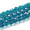 Transparent Glass Beads, Faceted(32 Facets), Round, Dark Turquoise, 6mm, Hole: 1mm, about 98pcs/strand, 20.47 inch(52cm)