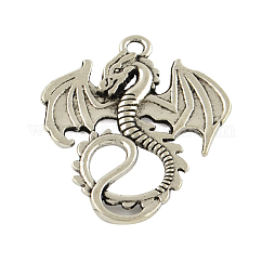 Tibetan Style Alloy Pendants, Dragon, Cadmium Free & Lead Free, Antique Silver, 34.5x27.5x2mm, Hole: 2.5mm, about 142pcs/500g