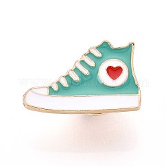 Alloy Enamel Brooches, Enamel Pin, with Butterfly Clutches, Shoes, Light Gold, Cadmium Free & Nickel Free & Lead Free, Light Sea Green, 14.5x22.5x2mm