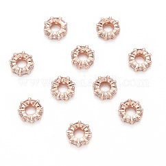 Brass Cubic Zirconia European Beads, Rondelle, Rose Gold, 8x3mm, Hole: 4mm