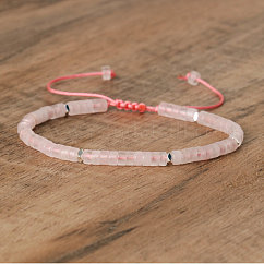 Natural Rose Quartz Beaded Braided Bracelets, Adjustable Women's Bracelets, Inner Diameter: 16cm, Bead: 4~4.5x2~2.5mm