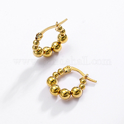 304 Stainless Steel Round Ball Beaded Hoop Earrings, Golden, 18x18mm