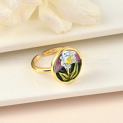 Brass Enamel Cuff Rings&nbsp;RJEW-K291-01G-01