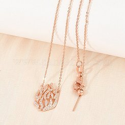 Brass Micro Pave Clear Cubic Zirconia Flame Pendant Adjustable Slider Necklaces&nbsp;KK-CBA4547-10RG