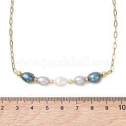 Natural Pearl Rice Beaded Necklaces with 304 Stainless Steel Paperclip Chains&nbsp;NJEW-JN05977-01