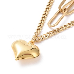 PVD Vacuum Plating 304 Stainless Steel Double Chains Multi Layered Necklace with Heart Charm for Women&nbsp;STAS-E155-24G