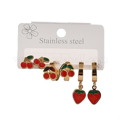 3 Pairs 304 Stainless Steel Enamel Hoop & Stud Earring Sets&nbsp;EJEW-Z166-01G-02