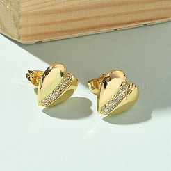 Brass Micro Pave Clear Cubic Zirconia Stud Earrings for Women&nbsp;LS-EJEW-U034-02G-03