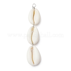 3 Natural Cowrie Shell Beaded Big Pendants&nbsp;PALLOY-JF03807