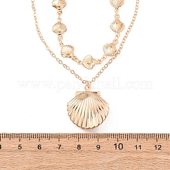 Summer Beach Alloy Shell Shape Pendant Double Layer Choker Necklaces for Women&nbsp;NJEW-Z116-02G