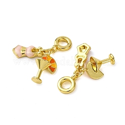 Brass Pink and Orange Enamel European Dangle Charm&nbsp;KK-F911-13G