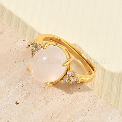 Brass Micro Pave Cubic Zirconia with Natural Quartz Crystal Cuff Open Rings&nbsp;RJEW-T035-01G-G