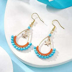 Dyed Natural Howlite Beaded Teardrop with Star Dangle Earrings&nbsp;EJEW-MZ00079-02