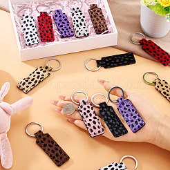 16Pcs 8 Colors Rectangle Leopard Pattern PU Leather Keychains&nbsp;KEYC-TA0001-38