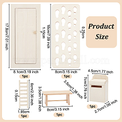 5Pcs 5 Styles Mini Wood Ladder & Letter Box & Tea Table & Fairy Door & Foot Pads&nbsp;DJEW-OC0001-44