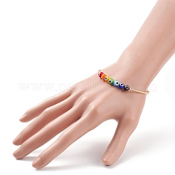 Lampwork Round with Evil Eye Beaded Cuff Bangle with Pearl&nbsp;BJEW-JB08328