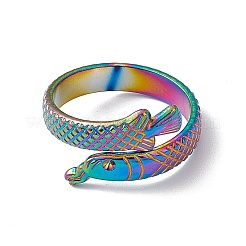 Ion Plating(IP) 304 Stainless Steel Ring Arowana Fish Wrap Open Cuff Ring for Women&nbsp;RJEW-C045-21M