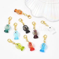 9Pcs Handmade Dichroic Foil Lampwork Pendant Decorations&nbsp;HJEW-YW00254