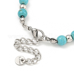 304 Stainless Steel & Synthetic Turquoise Round Beaded Bracelets for Women&nbsp;BJEW-G717-10