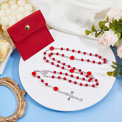 Imitaiton Round Pearl with Resin Flower Rosary Bead Necklaces&nbsp;NJEW-DC0001-23B