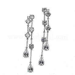 Brass Clear Cubic Zirconia Teardrop Tassel Stud Earrings&nbsp;FS-WG0D253-02