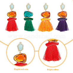 4 Pairs 4 Colors Polyester Tassel Earrings&nbsp;EJEW-FI0001-86