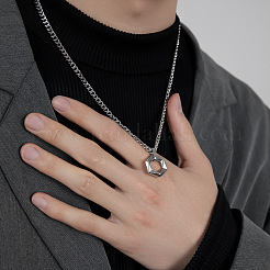 304 Stainless Steel Geometric Hexagon Pendant Necklaces for Men Women&nbsp;WG343A2-01