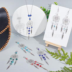 20Pcs 5 Style Woven Net/Web with Feather Tibetan Style Alloy Pendant Decorations&nbsp;HJEW-NB0001-80