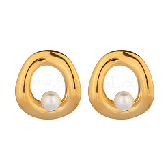 Stainless Steel Imitation Pearl Hollow Flat Round Stud Earrings&nbsp;OE9330