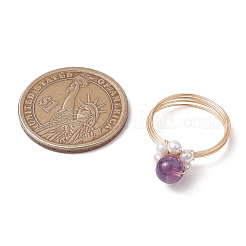Round Natural Rose Quartz & Green Aventurine & Amethyst & Carnelian & Shell Pearl Finger Rings&nbsp;RJEW-TA00180