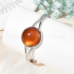 Natural Mixed Stone Flat Round Brass Cuff Bangles for Women&nbsp;BJEW-JB14353